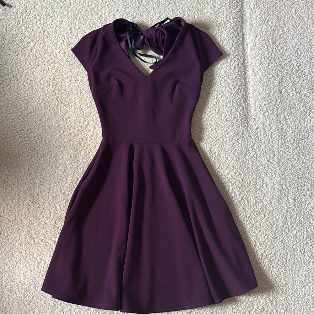 B Darlin Purple Fit and Flare Mini Dress V-neck Cap Sleeve